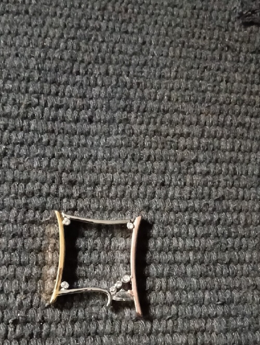 Square Open Frame RING with Rhinestones - Two-Tone Metal SZ 8 - Picture 4 of 4